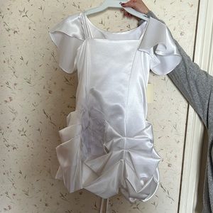 Girls Size 7-8 white sateen dressy dress with separate bolero, never worn